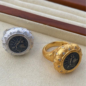 Anillo de Moneda Antigua Helios Estilo Dibujo, Plata S925, Retro, Lujo Ligero, Chapado en Oro de 18k y Rodio, con Circonita, Joyería Fina para Hombre - Product Image 2
