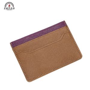 Zenos Custom Slim Cross-stripe Minimalist England Genuine Leather Card <b>Holder</b> for Men Saffiano PU Card Slots for <b>ID</b> Credit Card - Product Image 4