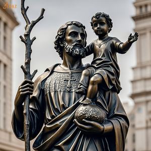 Chiesa decorazione esterna in ottone Cast a grandezza naturale tenendo il ramo e cullando i viaggiatori di gesus patrono san san <span class=keywords><strong>Christopher</strong></span> statua di bronzo - Product Image 3