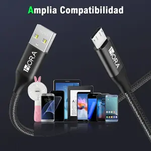 Cavo dati Micro USB V8 intrecciato resistente da 1 m per ricarica rapida, nero, compatibile con telefoni cellulari, tablet e stampanti - Product Image 6