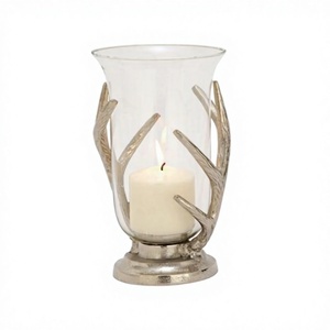 Antler Design <b>Hurricane</b> Candleholder Tapered <b>Glass</b> Home Decoration Silver Finish Heat Resistance <b>Candle</b> <b>Holder</b> Christmas Decor - Product Image 1