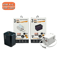 Chargeur mural USB C magnétique de haute qualité PD 65W Double port Adaptateur de charge rapide GaN avec câble rétractable pour