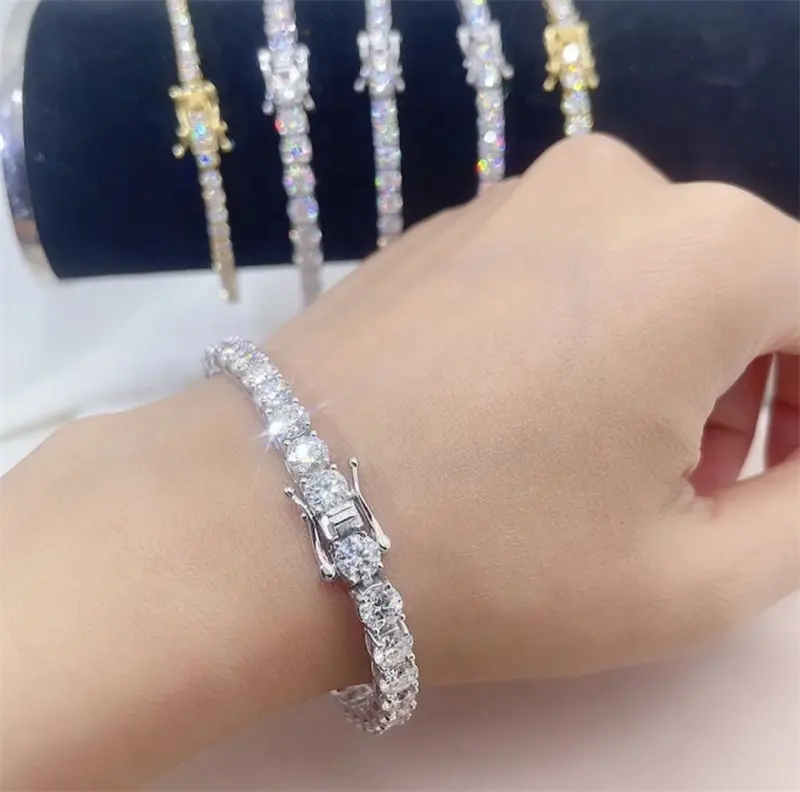 Elegante Stijl Iced Out Tennis Armbanden Vvs Moissanite Diamanten Zilveren 14K Vergulde Moissanite Tennis Armbanden