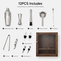 Kit de barman avec shaker à cocktails en acier inoxydable 304, 12 pièces, shaker de 700 ml, ensemble d'outils de bar avec boîte de rangement en bois de qualité supérieure, cadeau