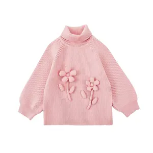 Бутик 2022 Детский Зимний вязаный свитер с высоким воротником вязаная одежда водолазка 3D Цветочный свитер для маленьких девочек
