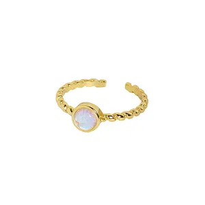 Powerful jewelry 925 silver solitaire fire opal stone ring moonstone anillos de moda flexible genuine gemstone wedding band