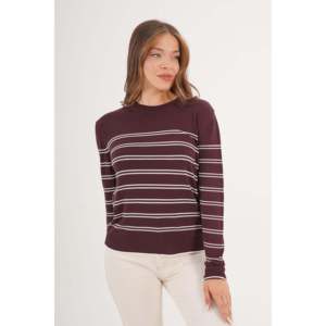Pull en tricot à col rond rayé marron pour femme, manches longues, décontracté, anti-boulochage, 14 Gg - Product Image 5