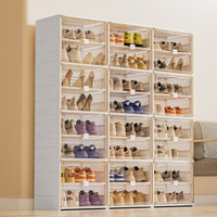 Boîte à chaussures pliable sans installation, étagère à chaussures intégrée à double rangée, porte de placard magnétique transparente, anti-poussière domestique en PP
