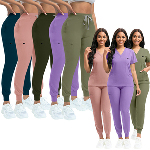 Uniforme Quirúrgico Médico de Trabajo para Enfermería con Logotipo Personalizado del Fabricante, Conjunto de Uniforme Sanitario Elástico de Talla Grande para Mujer con Top y Pantalón Tipo Jogger - Product Image 5