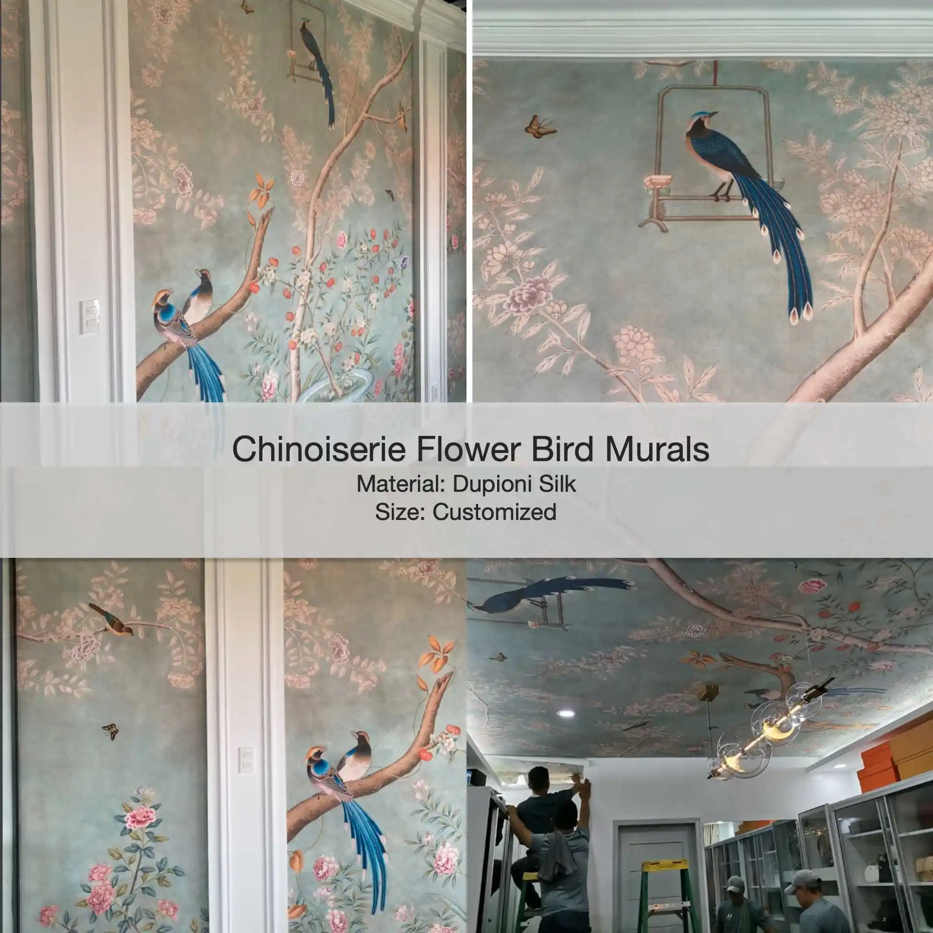 Cetak Kustom Dekorasi Ruang Tamu Rumah Kertas Dinding Sutra Chinoiserie Bordir Lukisan Tangan 3D Mural Wallpaper untuk Dinding