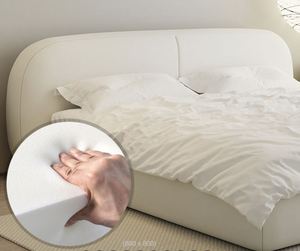 Soft-padded Technological Fabric <b>Bed</b> Custom-made Cream-style Tatami Double Wedding <b>Bed</b>, <b>Solid</b> <b>Wood</b> Floor-to-ceiling Fabric <b>Bed</b> - Product Image 5