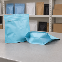 Sachet de café bleu clair personnalisé avec valve à fermeture éclair, refermable, en forme de losange, pour grains torréfiés