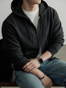 Sweat-shirt à capuche en molleton épais 300g pour homme, cardigan zippé couleur unie, nouvelle collection printemps 2026, <span class=keywords><strong>manteau</strong></span> décontracté, logo personnalisé - Product Image 4