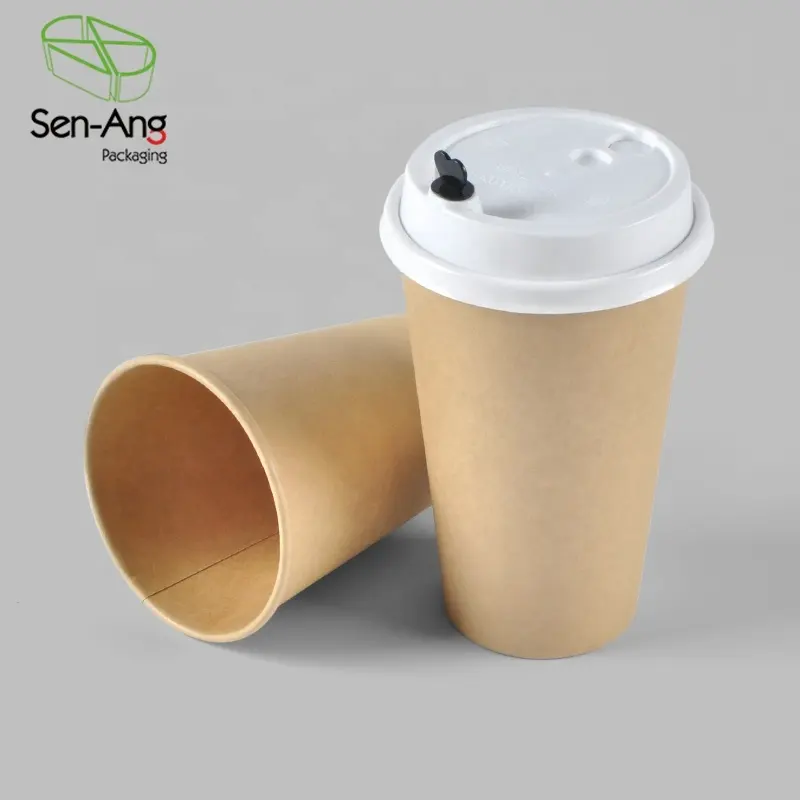 SenAng01 Eco friendly Take Away Coffee Cup Customized Disposable Kraft Paper Coffee Cup with Lid