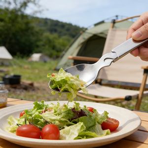 Ensemble <span class=keywords><strong>de</strong></span> couverts <span class=keywords><strong>de</strong></span> camping portable le plus vendu avec étui, en acier inoxydable léger pour les repas en randonnée et en camping - Product Image 4