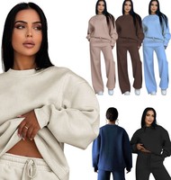 Ensemble deux pièces décontracté et confortable pour femme : sweat-shirt à col rond et pantalon large à cordon de serrage – Meilleures ventes