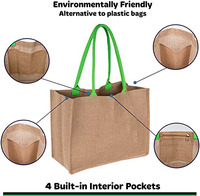 Bolsa de Compras de Yute y Lino Ecológica Personalizada, con Patrón de Letras, Plegable y Portátil, OEM/ODM, Venta al Por Mayor, Vietnam, 13x17x9