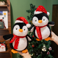 Peluche pingouin super douce et écologique à faire soi-même, avec chapeau et écharpe rouges, cadeaux promotionnels pour le soulagement du stress, rembourrée en PP