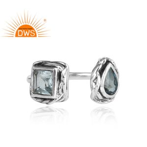 Magnifique bague ouverte en argent sterling avec topaze bleue et topaze de Londres, bijoux de créateur, fabricant de pierres précieuses - Product Image 2