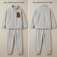 Setelan Olahraga Pria OEM Sherpa Fleece 2 Potong untuk Musim Dingin, Jaket Teddy Lengan Panjang Ukuran Besar dengan Ritsleting dan Saku Kontras & Celana Olahraga