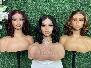 Perruques en cheveux humains ondulés et bouclés, colorées, avec fermeture en dentelle 4x4, pour femmes noires – Vente en gros - Product Image 6