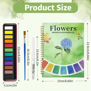 Kit di Pittura per Principianti con Libro da Colorare ad Acquerello, 12 Colori, per Adulti e Adolescenti, Esplorazione Artistica, Regalo, Fiori - Product Image 5