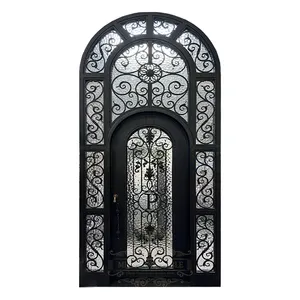 Hot Sale Luxury Top-grade Rust-proof Customized Handmade Five Stars Feedback Wrought Iron Security Doors factory price