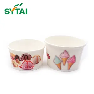 Custom printed double PE coated disposable paper cone bowl with pp lid for ice cream