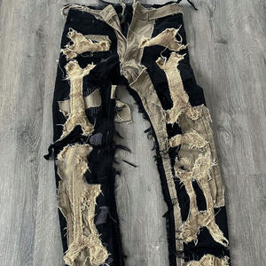 YSJY yeni varış sıkıntılı yama kot Streetwear Hip Hop Vintage aplike pantolon Slim Fit şık Denim kot - Product Image 2