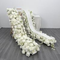 DKB Wholesale Weeding Decoration White Silk Rose Decoration Runner Table Artificial Flower Runner for Wedding Party Decorations