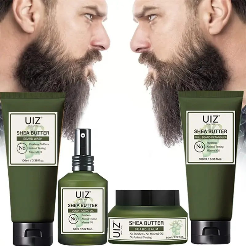 Natural Mens Beard Grooming Kit Full Beard Detangle Oil Balm Products Vegan Men's Beard Growth Care Set