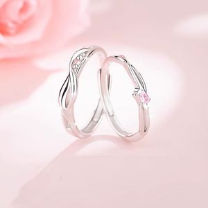 Anillos De Pareja 2pcs/<b>set</b> Tulip Flower Zircon Adjustable Couple <b>Rings</b> Wedding <b>Ring</b> Couple Engagement <b>Ring</b> for Women <b>Men</b> Jewelry - Product Image 1