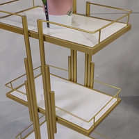 Chariot de Salon de Beauté Moderne en Métal à 3 Niveaux pour Pédicure et Manucure, Doré, 4 Roues