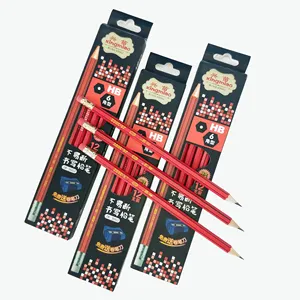 Hot Selling Free Sharpener and Eraser Cheap Stationery Red Graphite Hexagonal HB Pencil Standard Wooden