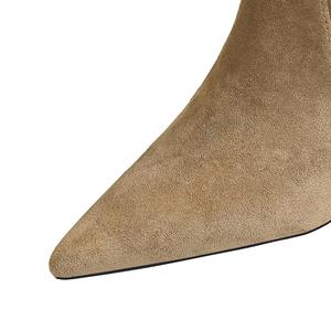 Stivali singoli in pelle scamosciata 2738 da donna per tutte le stagioni Maillard a punta media con Design plissettato a tinta unita stivali elasticizzati invernali - Product Image 5