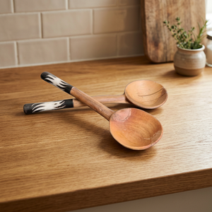 Unique Craft India 2-Piece Eco-Friendly Mango Wood Spoons with Artistic Wood Handles Rustic-Modern <b>Kitchen</b> Set Dishwasher Safe - Product Image 1