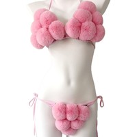 Nouveau style de bikini deux pièces en fausse fourrure de renard, sexy et ludique, pour femmes, en peluche unie et sans dos