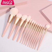 MSQ Ensemble de pinceaux de maquillage pour fond de teint professionnel 14 pièces Vente en gros Big Kabuki Dense Complete Fluffy Eye Brushes Bag Face Concealer