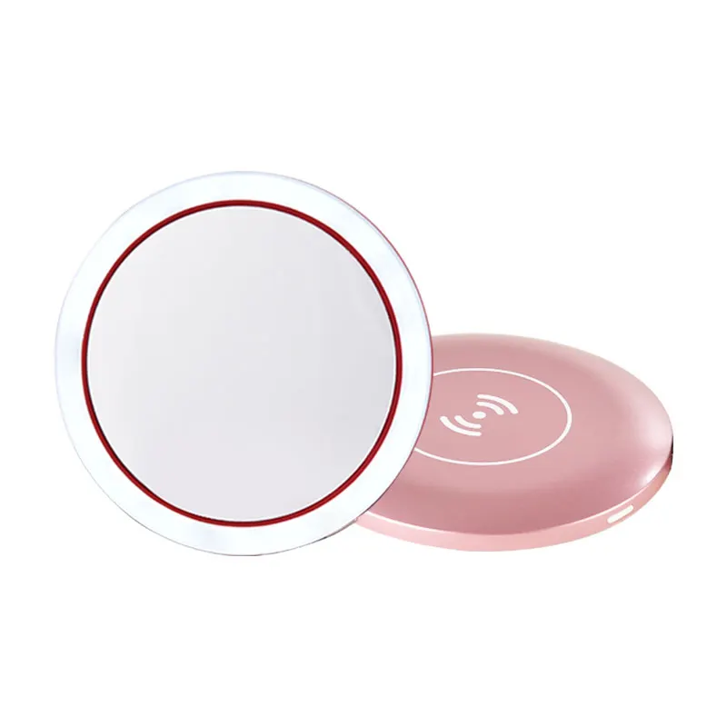 Portable LED Lighted Mini Circular Travel Sensing Lighting Cosmetic Mirror Wireless USB Charging makeup mirror