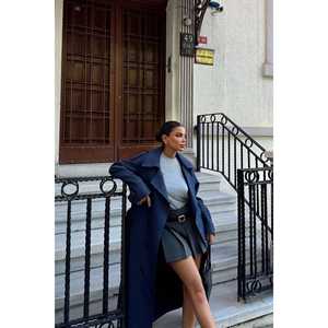 Manteau trench pour femme Navy Osanna, imprimé, imperméable, en cuir, style décontracté, fermeture à ceinture, cachemire, coton, personnalisé pour le printemps et l'hiver - Product Image 2