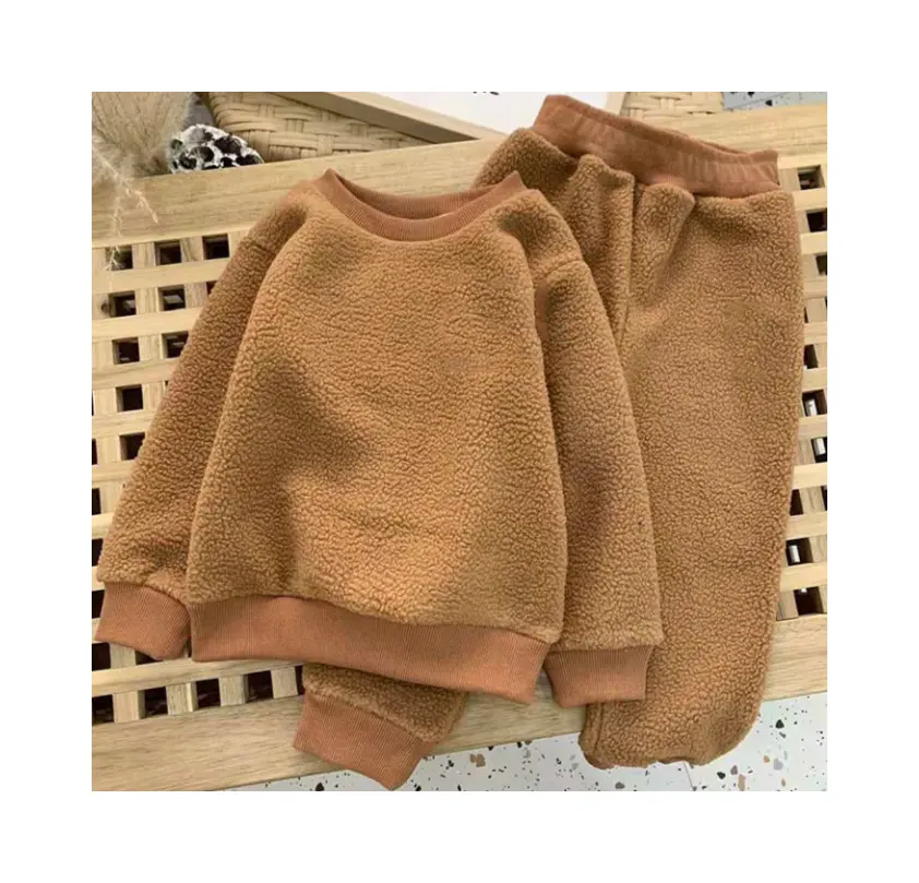 Pakaian bayi kasual Teddy kasmir musim dingin anak laki-laki 2pcs Plus bulu domba Pullover Hoodie