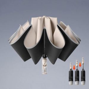 Parapluies personnalisés pour le soleil et la pluie, parapluies pliants inversés imprimés avec poignée transparente pour promotions - Product Image 3