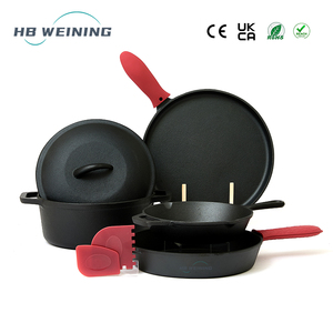 Set di 4 Padelle in Ghisa Pretrattate, Pentole e Padelle Durevoli con Coperchi per Griglia, BBQ e Campeggio - Product Image 1