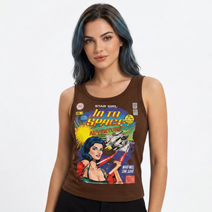 Star Girl Into Space Adventure Débardeur imprimé pour femme bleu col rond style décontracté - Product Image 5