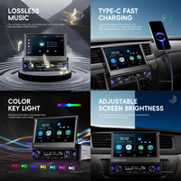 Lecteur MP5 pour voiture Podofo Single Din 7 pouces, CarPlay sans fil, Android Auto, écran tactile rétractable, Typ-C/FM/AM/EQ/Autoradio