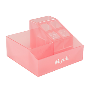 Organisateur de maquillage en acrylique transparent rose personnalisé en gros, présentoir cosmétique multi-compartiments, support de stylos de bureau, logo OEM personnalisé - Product Image 1