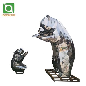 Sculpture personnalisée d'ours en acier inoxydable pour maman et enfant Statue d'animal en métal - Product Image 1