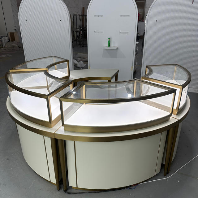Stainless Steel Jewelry Showcase Display Cabinet Transparent Glass LED Spotlight Luxury Mall Retail Store Exhibition Mesuem