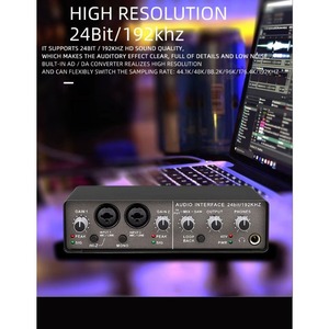 Interface audio USB 2 canaux, 2 entrées XLR, <span class=keywords><strong>carte</strong></span> <span class=keywords><strong>son</strong></span> 24 bits 192 kHz, alimentation fantôme 48 V, enregistrement <span class=keywords><strong>guitare</strong></span> Hi-Z, streaming, fabrication industrielle - Product Image 2