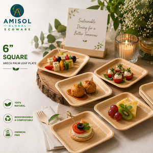 6 Inch Square Areca Palm Leaf <b>Disposable</b> Dessert <b>Plate</b> | Compostable Eco-Friendly Heavy-Duty Catering <b>Plate</b> - Product Image 2